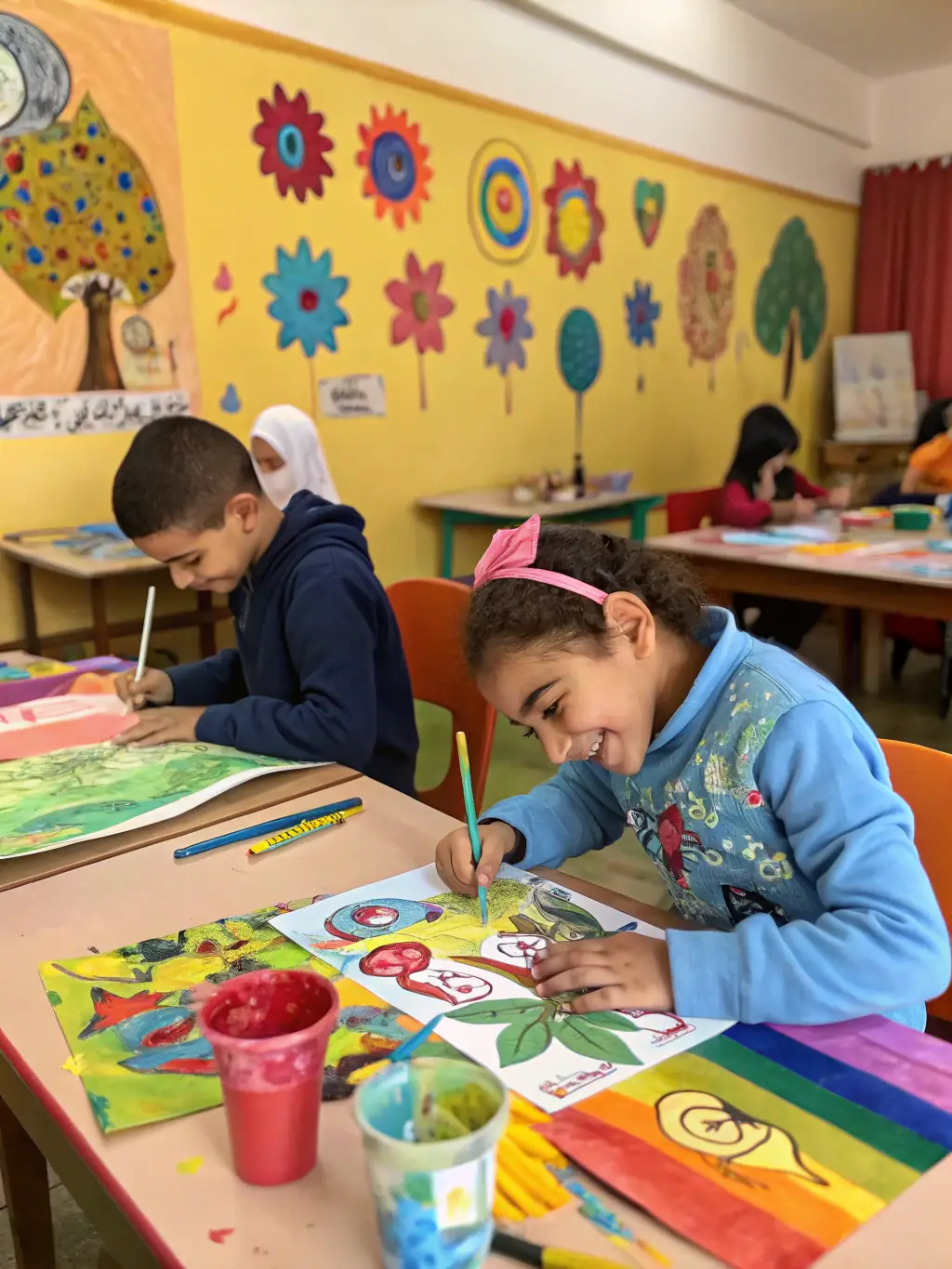 An image of children participating in an educational art program, emphasizing the organization's commitment to cultural education.